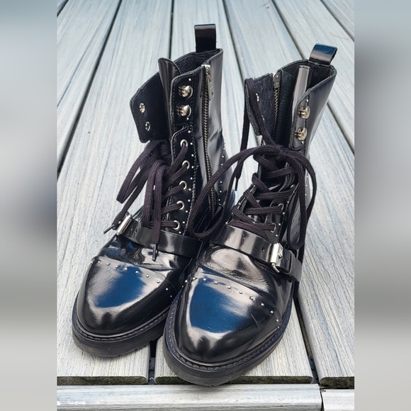 All Saints Donita Leather Combat Embellished Boots - Picture 1 of 15